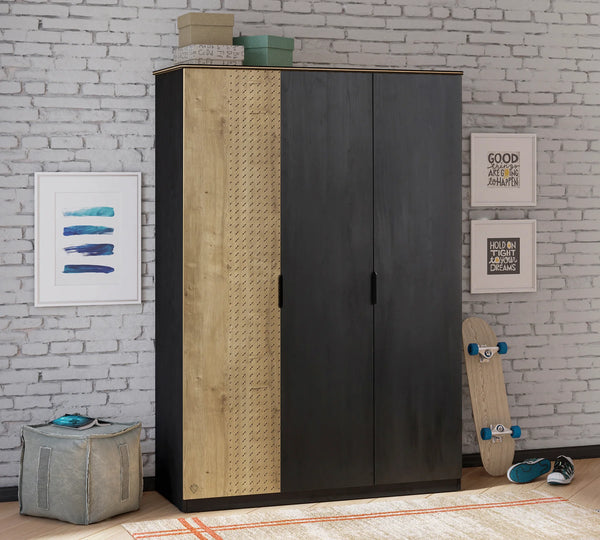 Dormitorio completo Black: Cama, Armario 3 Puertas Line y Escritorio con Unidad + Colchón de Regalo