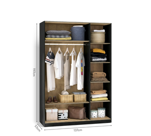 Dormitorio completo Black: Cama, Armario 3 Puertas Line y Escritorio con Unidad + Colchón de Regalo