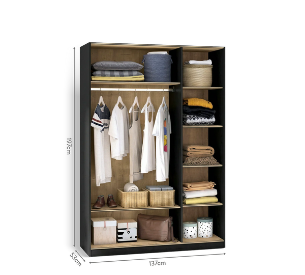 Dormitorio completo Black: Cama, Armario 3 Puertas Line y Escritorio con Unidad + Colchón de Regalo