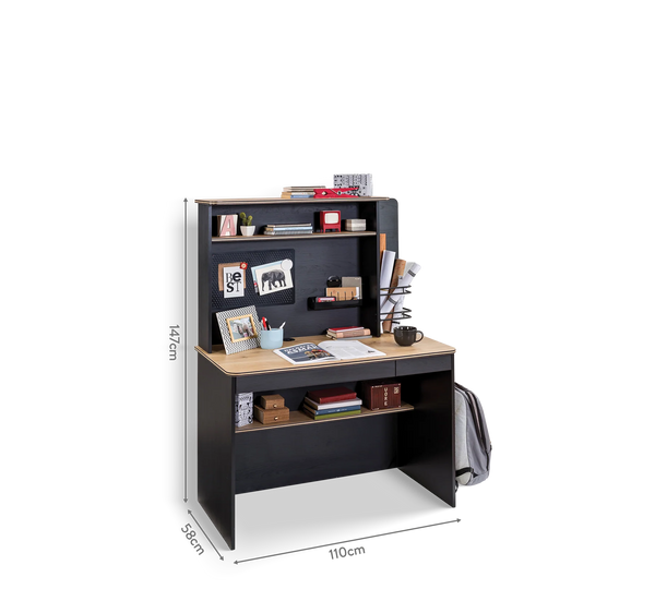 Dormitorio completo Black: Cama, Armario 3 Puertas Line y Escritorio con Unidad + Colchón de Regalo