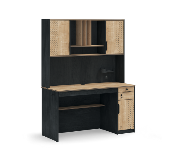 Großer schwarzer Schreibtisch mit 2 Schubladen und zwei USB-Ladeanschlüssen