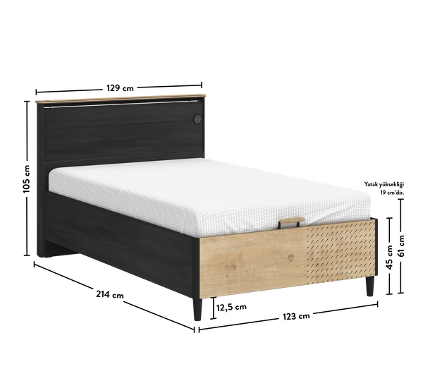 Bett mit schwarzem Untergestell