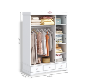 Rustic White 3-Door Wardrobe