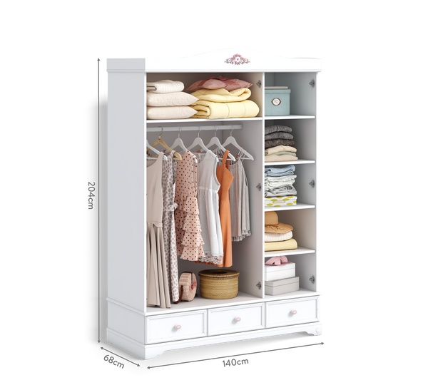Rustic White 3-Door Wardrobe