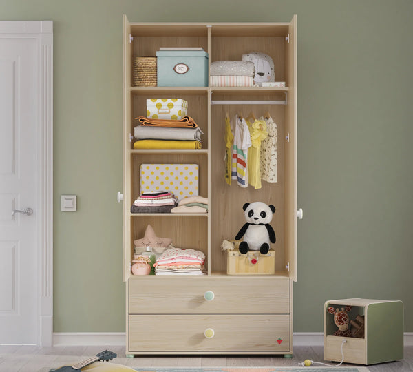 Camera Completa Montes Baby Natural: Letto Daybed (90x190), Armadio 2 Ante e Comò Piccolo + Materasso in Omaggio