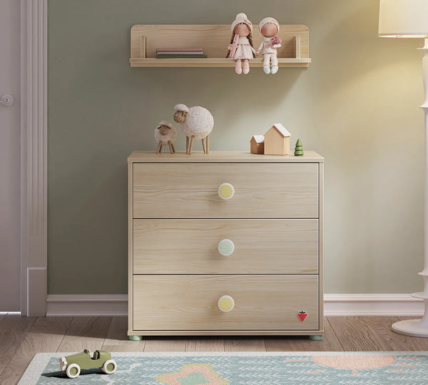 Camera Completa Montes Baby Natural: Letto Daybed (90x190), Armadio 2 Ante e Comò Piccolo + Materasso in Omaggio