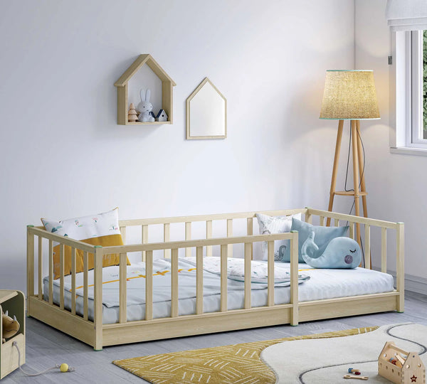 Camera Completa Montes Baby Natural: Letto Daybed (90x190), Armadio 2 Ante e Comò Piccolo + Materasso in Omaggio