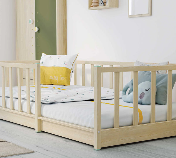 Camera Completa Montes Baby Natural: Letto Daybed (90x190), Armadio 2 Ante e Comò Piccolo + Materasso in Omaggio