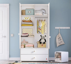 Camera Completa Montes Baby White: Letto Daybed (90x190), Armadio 2 Ante e Comò Piccolo + Materasso in Omaggio