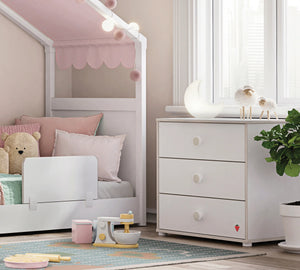 Camera Completa Montes Baby White: Letto Daybed (90x190), Armadio 2 Ante e Comò Piccolo + Materasso in Omaggio