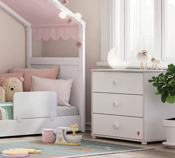 Camera Completa Montes Baby White: Letto Daybed (90x190), Armadio 2 Ante e Comò Piccolo + Materasso in Omaggio