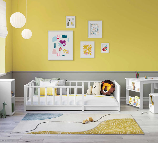 Camera Completa Montes Baby White: Letto Daybed (90x190), Armadio 2 Ante e Comò Piccolo + Materasso in Omaggio