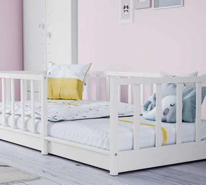 Camera Completa Montes Baby White: Letto Daybed (90x190), Armadio 2 Ante e Comò Piccolo + Materasso in Omaggio