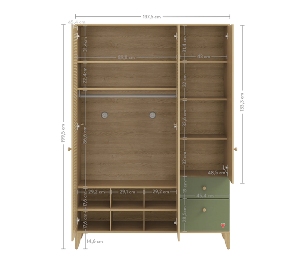 Habitación Completa Baby Loof: Cuna Evolutiva, Armario de 3 Puertas y Cómoda + Colchón de Regalo