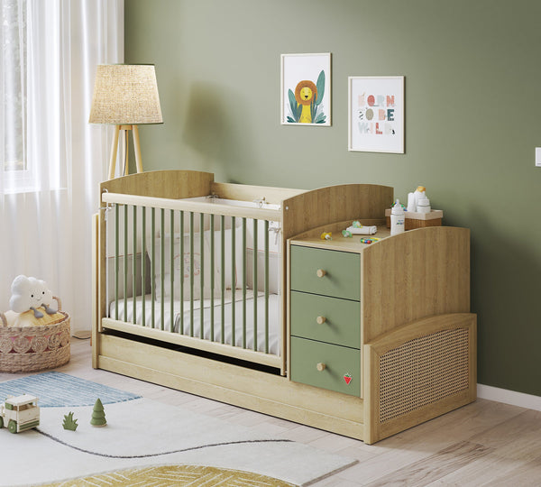 Lettino Evolutivo e Dondolante Baby Loof (Trasformabile in Scrivania) (70x115–70x160 cm)