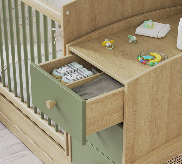 Lettino Evolutivo e Dondolante Baby Loof (Trasformabile in Scrivania) (70x115–70x160 cm)