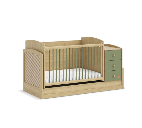 Lettino Evolutivo e Dondolante Baby Loof (Trasformabile in Scrivania) (70x115–70x160 cm)