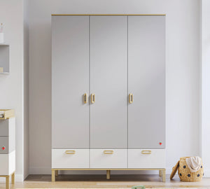 Dormitorio Completo Bebé Mino: Cuna Convertible con Cama Nido, Armario de 3 Puertas y Cómoda + Colchón de Regalo