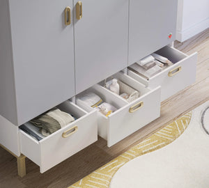 Dormitorio Completo Bebé Mino: Cuna Convertible con Cama Nido, Armario de 3 Puertas y Cómoda + Colchón de Regalo