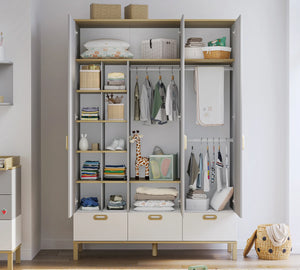 Dormitorio Completo Bebé Mino: Cuna Convertible con Cama Nido, Armario de 3 Puertas y Cómoda + Colchón de Regalo