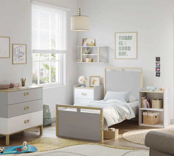 Dormitorio Completo Bebé Mino: Cuna Convertible con Cama Nido, Armario de 3 Puertas y Cómoda + Colchón de Regalo