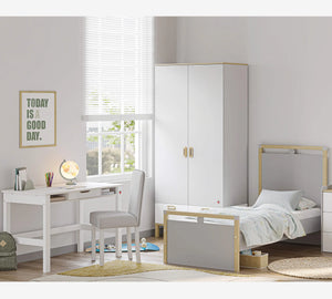 Dormitorio Completo Bebé Mino: Cuna Convertible con Cama Nido, Armario de 3 Puertas y Cómoda + Colchón de Regalo
