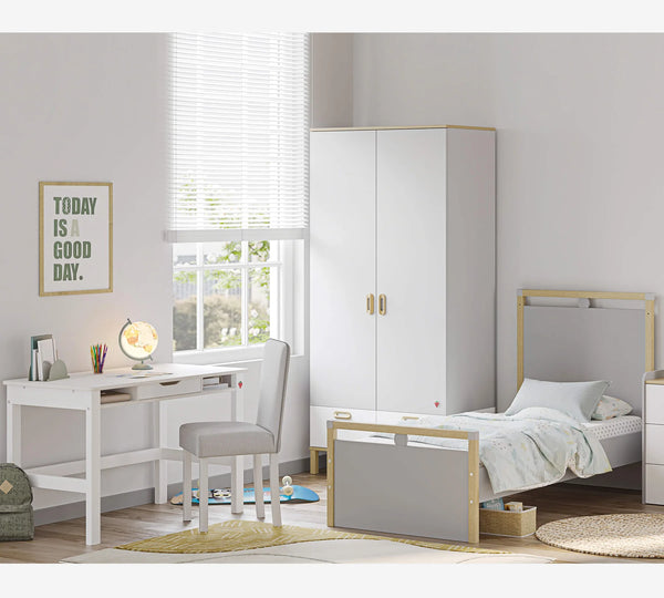 Dormitorio Completo Bebé Mino: Cuna Convertible con Cama Nido, Armario de 3 Puertas y Cómoda + Colchón de Regalo