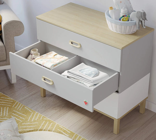 Dormitorio Completo Bebé Mino: Cuna Convertible con Cama Nido, Armario de 3 Puertas y Cómoda + Colchón de Regalo