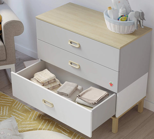 Dormitorio Completo Bebé Mino: Cuna Convertible con Cama Nido, Armario de 3 Puertas y Cómoda + Colchón de Regalo