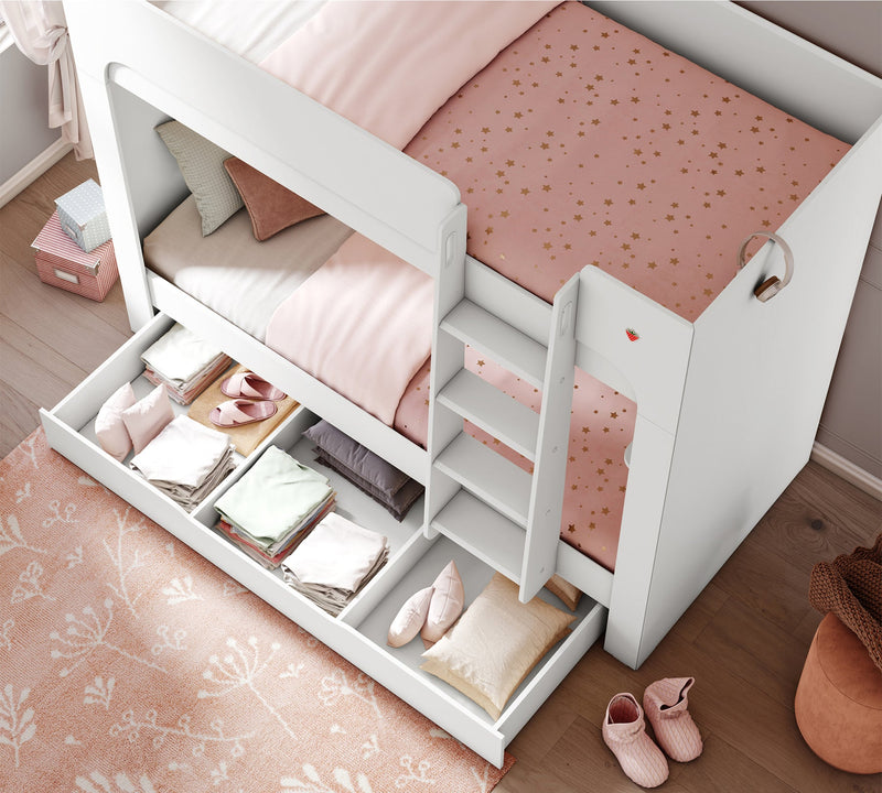 Varia White Bunk Bed with Lower Drawer (90x200 cm)