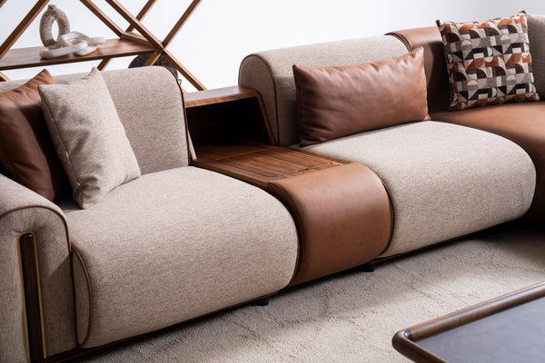 Grande Divano Angolare Beige e Cognac