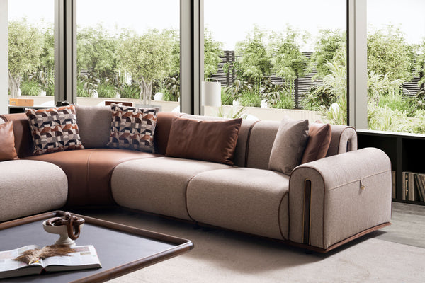 Grande Divano Angolare Beige e Cognac