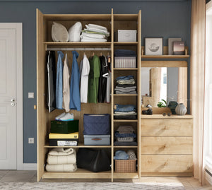 Camera Completa Mocha: Letto (100x200), Armadio 3 Ante Line e Scrivania con Unità Alta + Materasso in Omaggio