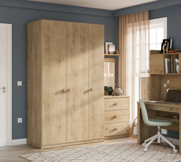 Camera Completa Mocha: Letto (100x200), Armadio 3 Ante Line e Scrivania con Unità Alta + Materasso in Omaggio