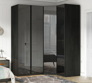 Armadio nero angolare  (con ante in vetro)