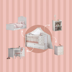 Cuna Convertible Bebé 80x180 Cm Con Cama Nido Baby Romantic