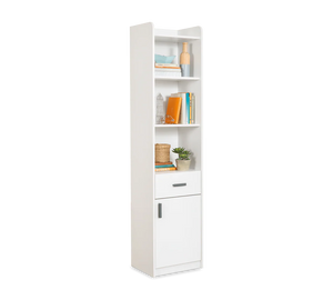 Weißes Bücherregal mit Schubladen