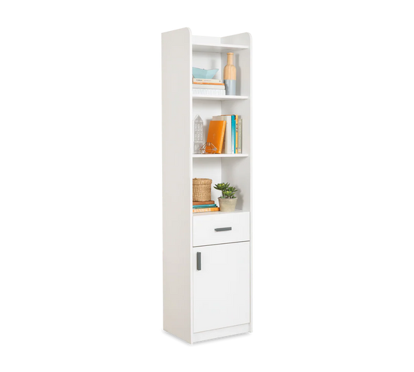 Weißes Bücherregal mit Schubladen