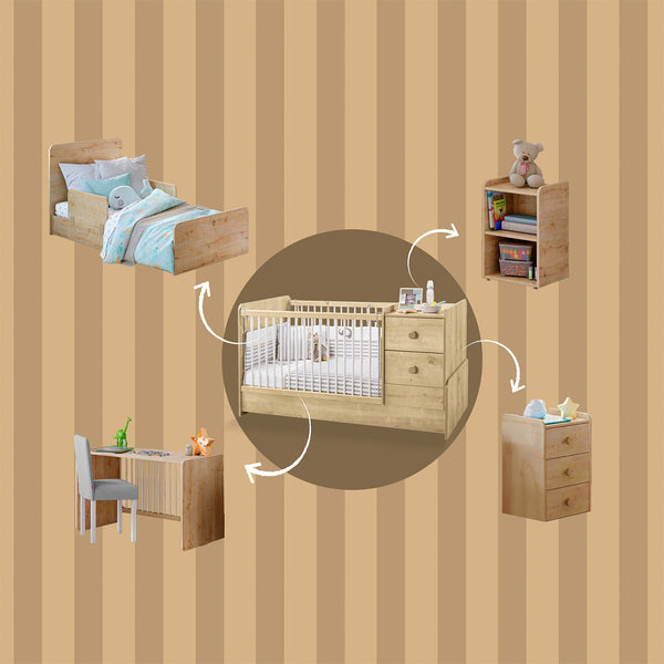 Cuna convertible Bebé Mocha ST 75x160 cm con cajones, segura hasta los 6 años y práctica
