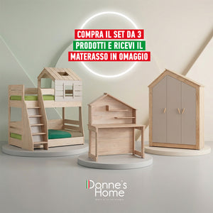 Dormitorio Completo My House 2: Litera, Armario de 3 Puertas y Escritorio + Colchón de Regalo