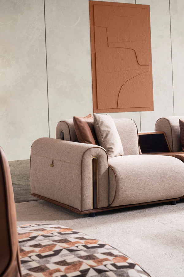Grande Divano Angolare Beige e Cognac