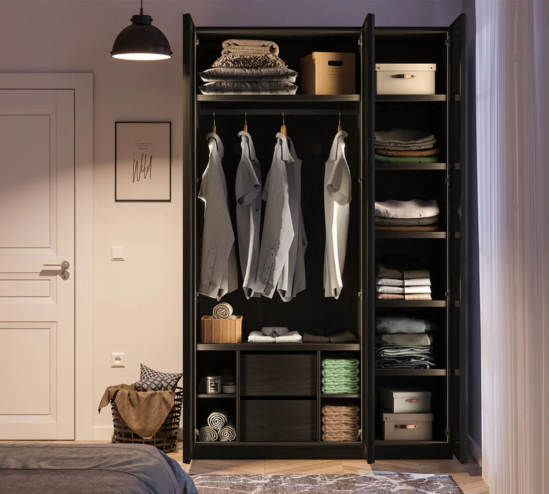 Armadio a 3 ante nero (con ante in vetro)