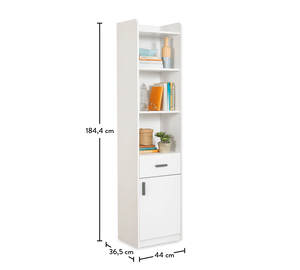 Weißes Bücherregal mit Schubladen