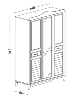 Armadio a 3 Ante Marje con Specchio e Cassetti