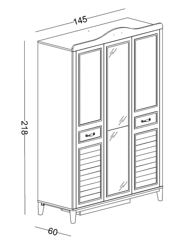 Armadio a 3 Ante Marje con Specchio e Cassetti