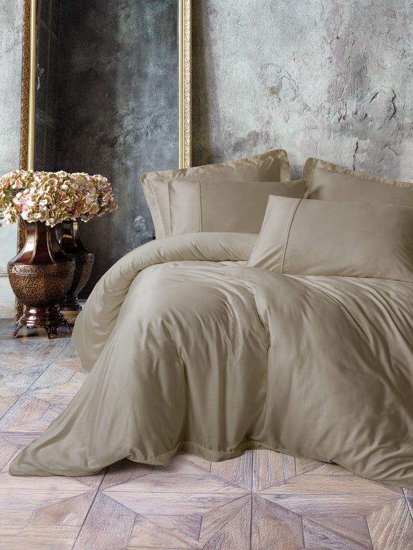 Silky Saten Matrimoniale Set Copripiumino Beige