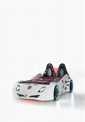 Car Bed with LED Garage (White/Red)