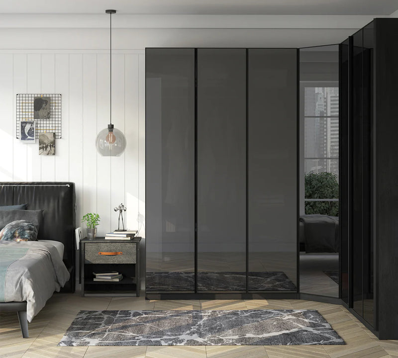 Black corner wardrobe (with glass doors)