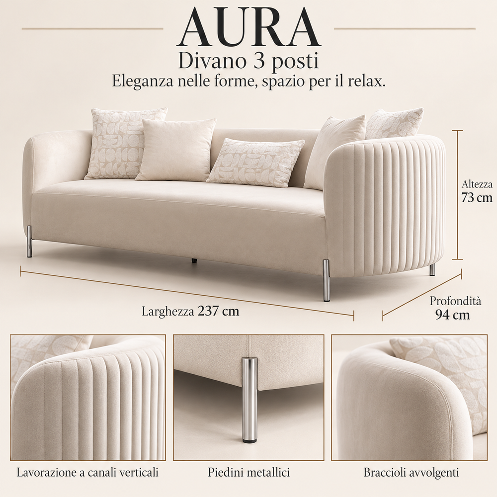 Divani Dio: Conjunto de sofá de 3 plazas de 237 cm y sillón de 105 cm, comodidad elegante y diseño moderno