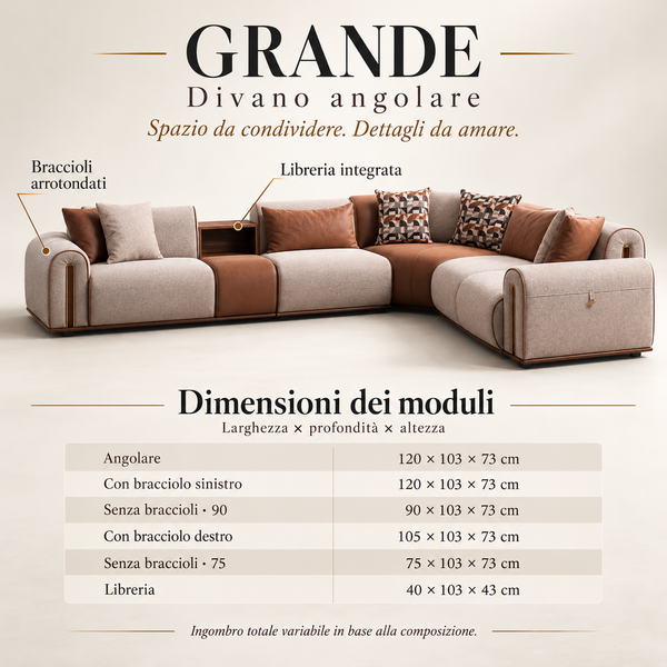 Grande Divano Angolare Beige e Cognac